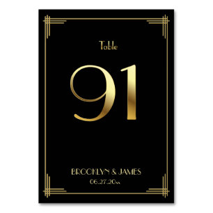 Great Gatsby Art Deco Table Number 91 Gold Black