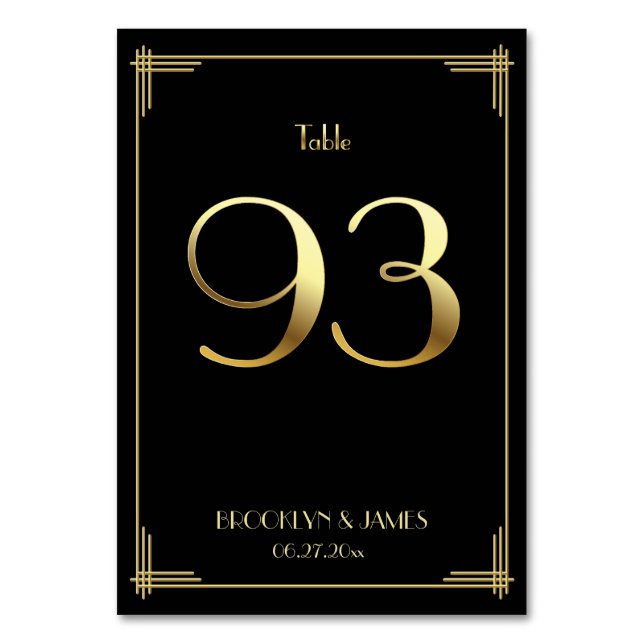 Great Gatsby Art Deco Table Number 93 Gold Black (Front)