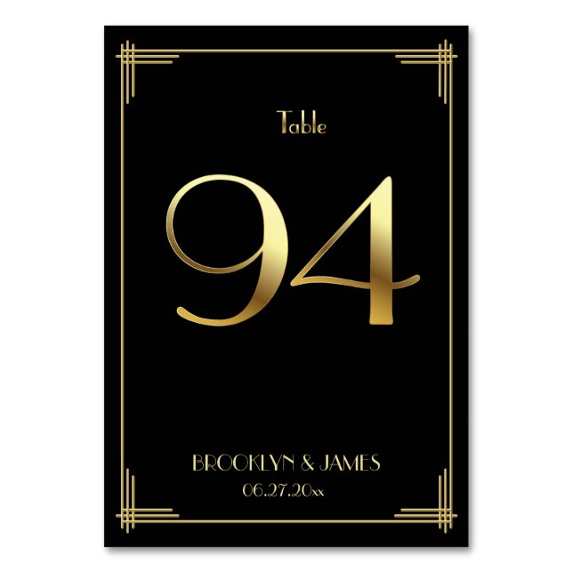 Great Gatsby Art Deco Table Number 94 Gold Black (Front)