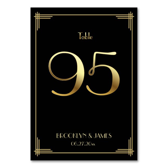 Great Gatsby Art Deco Table Number 95 Gold Black (Front)