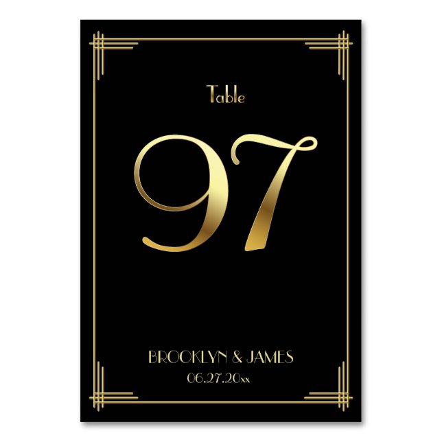Great Gatsby Art Deco Table Number 97 Gold Black (Front)