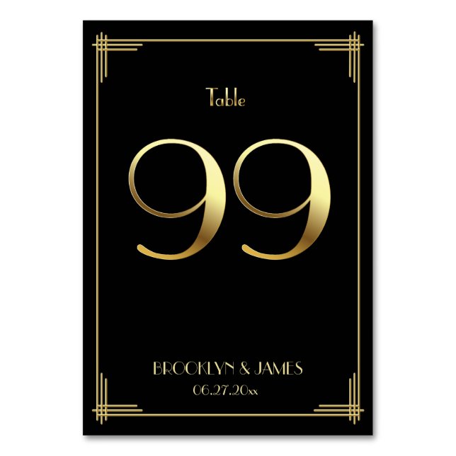 Great Gatsby Art Deco Table Number 99 Gold Black (Front)