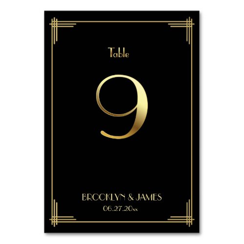 Great Gatsby Art Deco Table Number 9 Gold Black