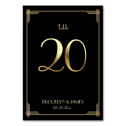 Great Gatsby Art Deco Table Number Gold 20