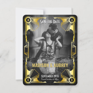 Great Gatsby Art Deco Wedding Gold & Black Photo Save The Date