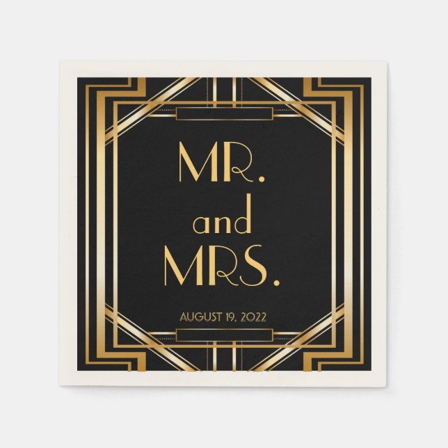 Great Gatsby Art Deco Wedding Personalized Napkin (Front)