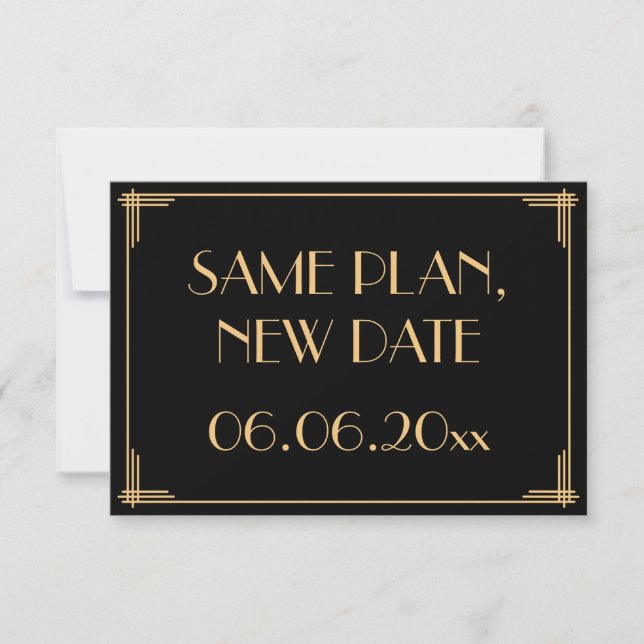 Great Gatsby Art Deco Wedding Same Plan New Date Save The Date (Front)