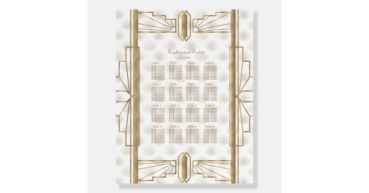 Great Gatsby Art Deco Wedding Seating Chart Foam Board Zazzle