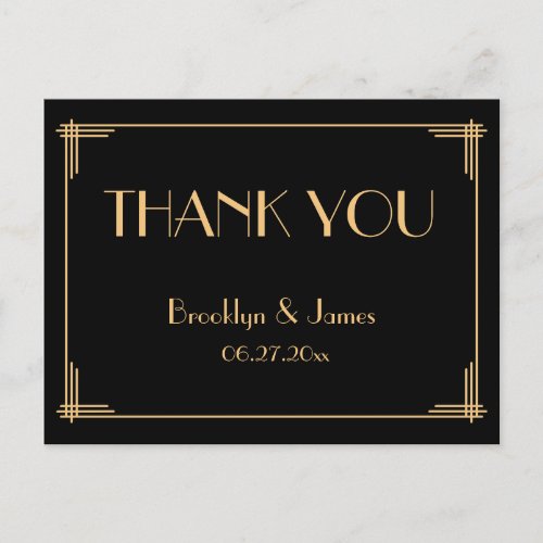 Great Gatsby Art Deco Wedding Thank You Postcards