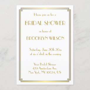 Great Gatsby Art Deco White Bridal Shower Invites