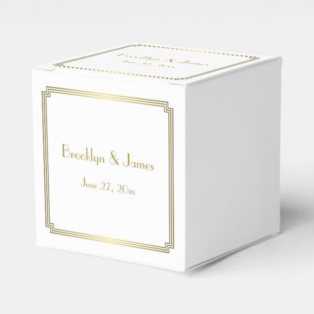 Great Gatsby Art Deco White Wedding Favor Boxes (Front Side)