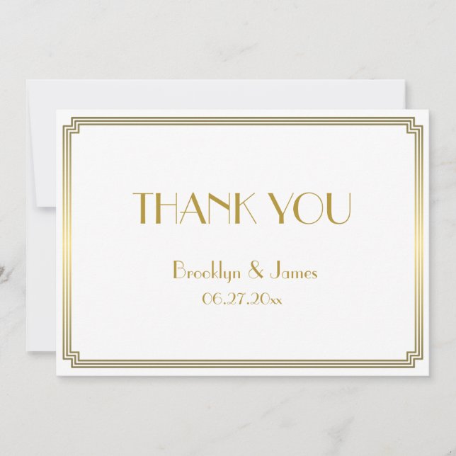 Great Gatsby Art Deco White Wedding Thank You Card (Front)