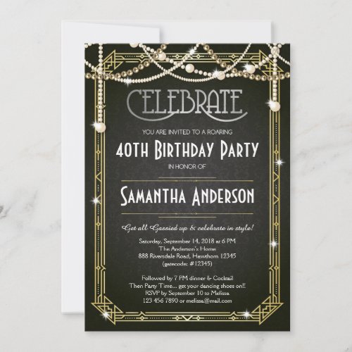 Great Gatsby Birthday invitation  Art Deco invite