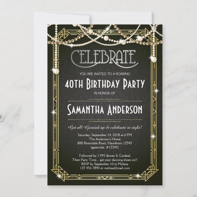 Great Gatsby Birthday invitation / Art Deco invite (Front)