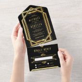 Great Gatsby Black and Gold Foil Art Deco Wedding All In One Invitation (Tearaway)