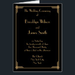 Great Gatsby Black Art Deco Wedding Programs<br><div class="desc">Black and gold orange Great Gatsby Art Deco style wedding ceremony programs note cards with changable text. Front is black and gold and the text inside is black printed on white background (with black frame).</div>