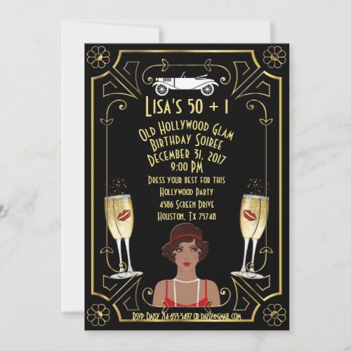 Great Gatsby Black Flapper Girl Hollywood Invite