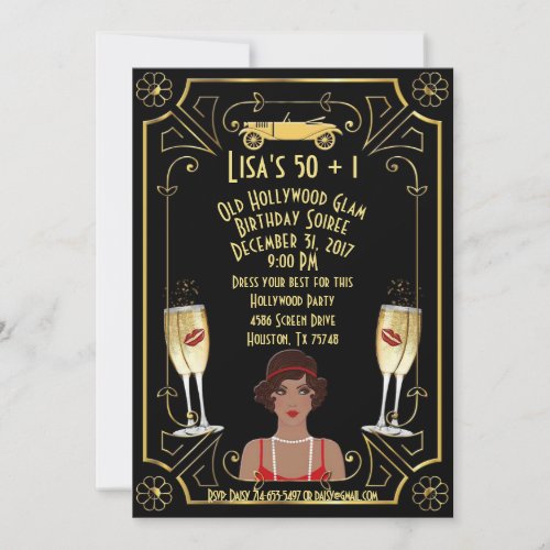 Great Gatsby Black Flapper Girl Hollywood Invite