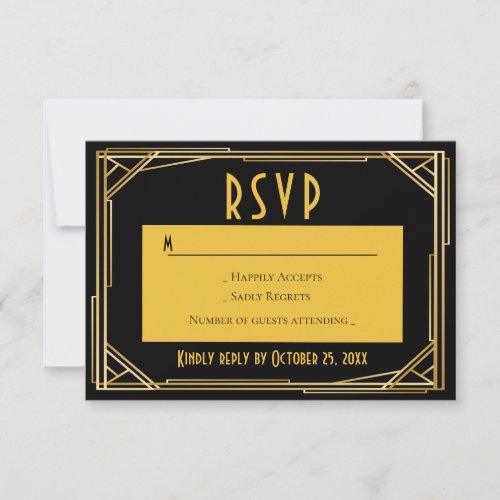 Great Gatsby Black Gold RSVP Art Deco Wedding