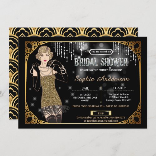 Great Gatsby bridal shower invitation flapper