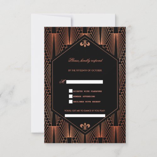 Great Gatsby Copper Art Deco Song Request Wedding RSVP Card