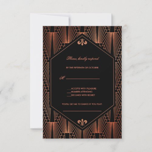 Great Gatsby Copper Art Deco Song Request Wedding RSVP Card