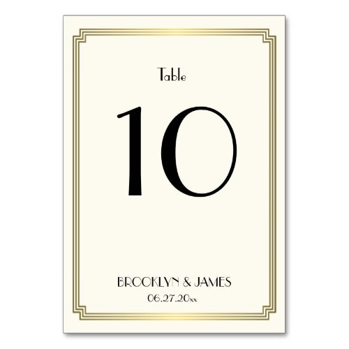 Great Gatsby Cream Gold Wedding Table Numbers