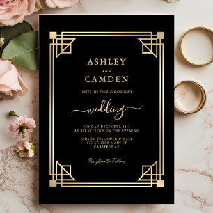 Great Gatsby Elegant Gold Frame Wedding Invitation