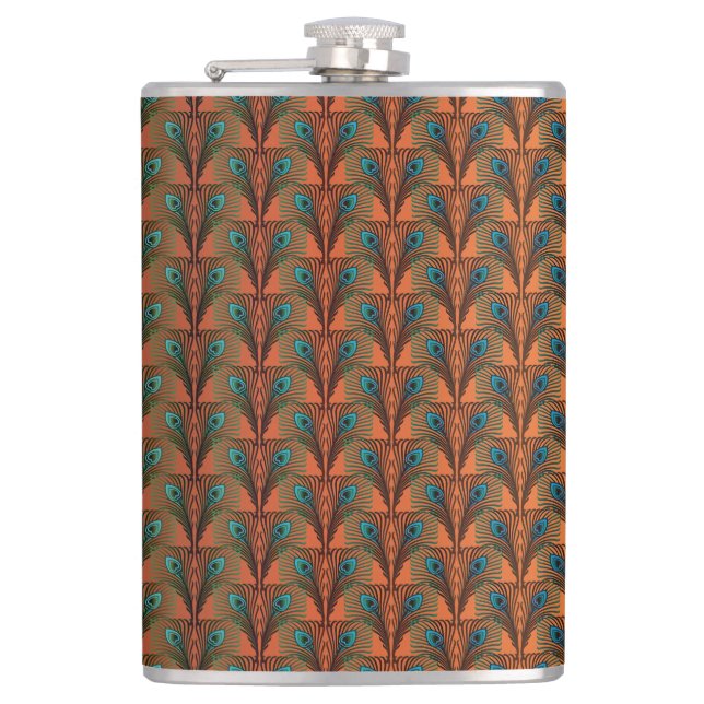Great Gatsby Feathers art deco design Hip Flask (Front)