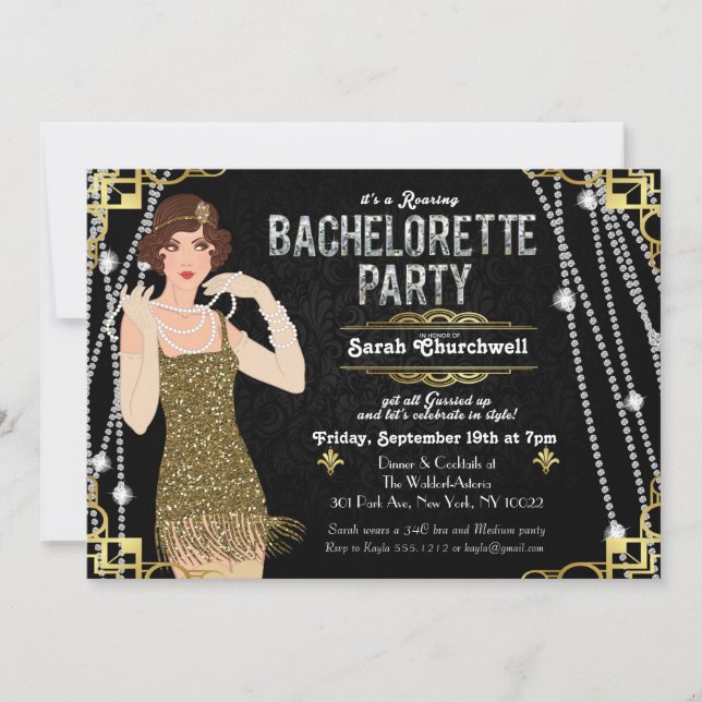 Great Gatsby Flapper Girl Bachelorette Invitation (Front)