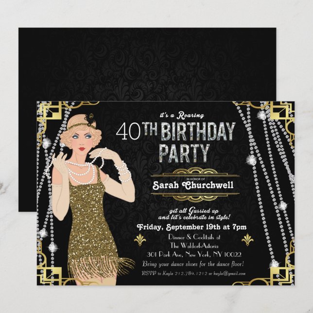 Great Gatsby Flapper Girl Birthday Invitation (Front/Back)