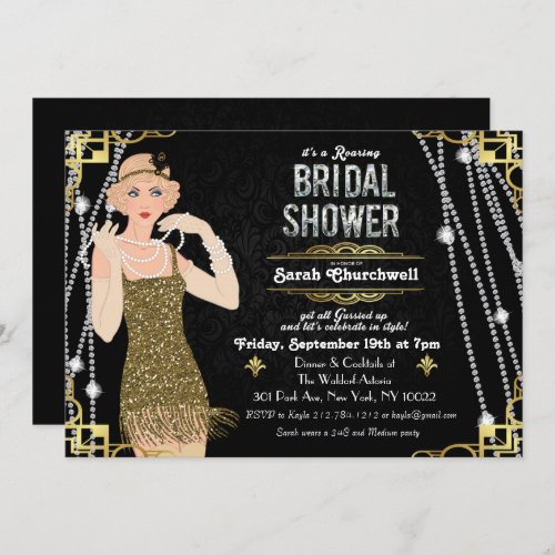 Great Gatsby Flapper Girl Bridal Shower Invitation