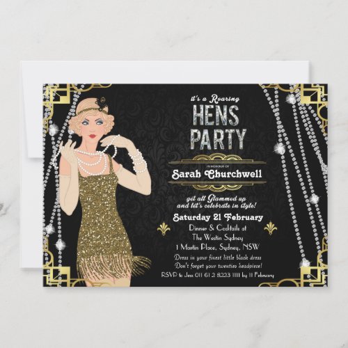 Great Gatsby Art Deco Hens Party Invitation