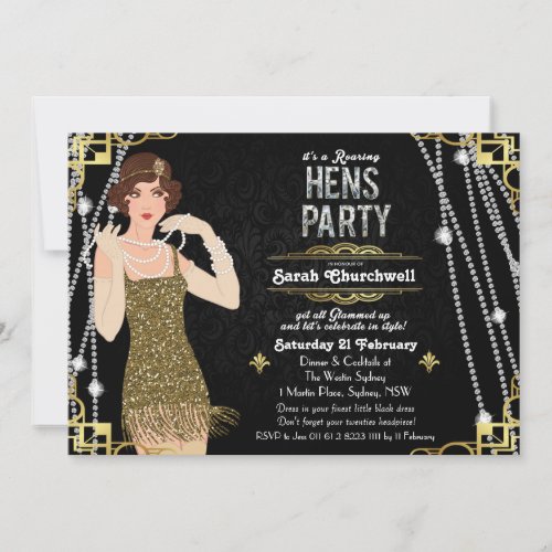 Great Gatsby Art Deco Hens Party Invitation