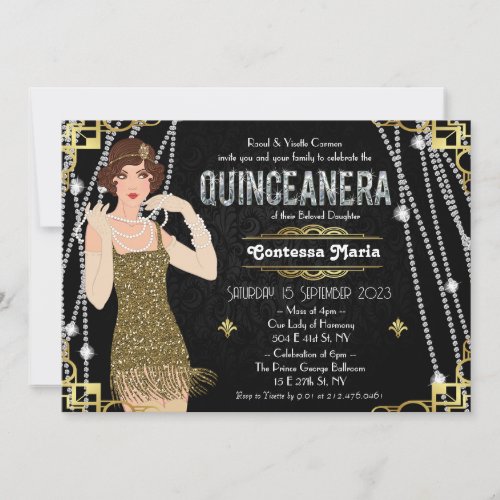 Great Gatsby Flapper Girl Quinceanera  Invitation