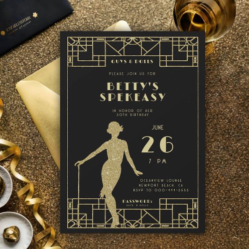 Great Gatsby Flapper Roaring 20 Speakeasy Birthday Invitation