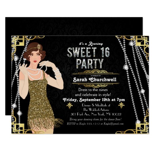 great gatsby flapper sweet 16 birthday invitation zazzle com