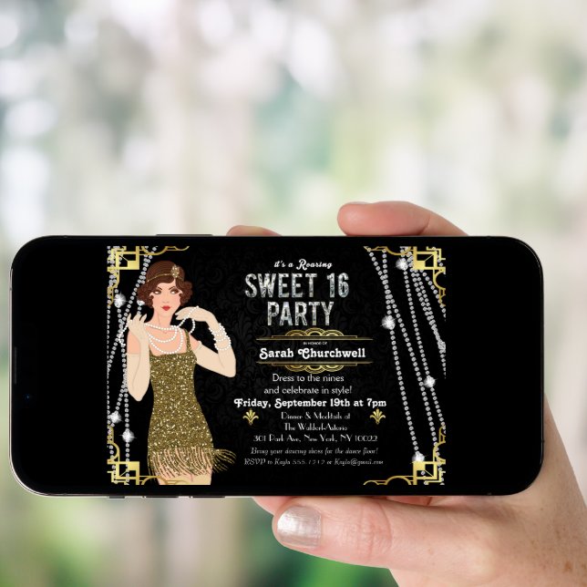 Great Gatsby Flapper Sweet 16 Birthday Invitation (Front Digital)