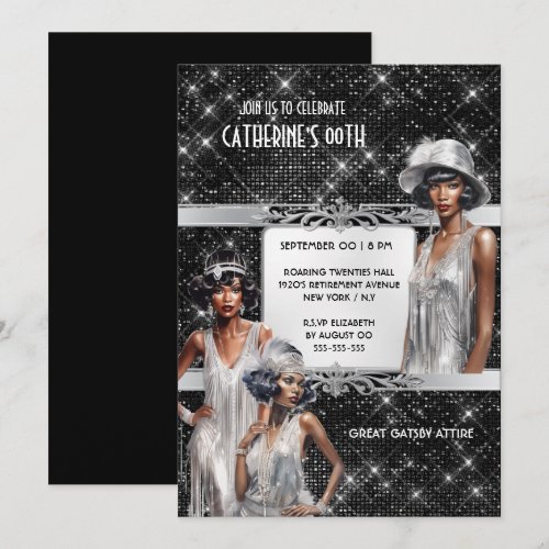 Great Gatsby glam Flapper girls silver black
