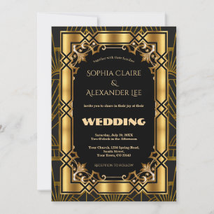 Great Gatsby Gold Art Deco 1920s Wedding  Invitation