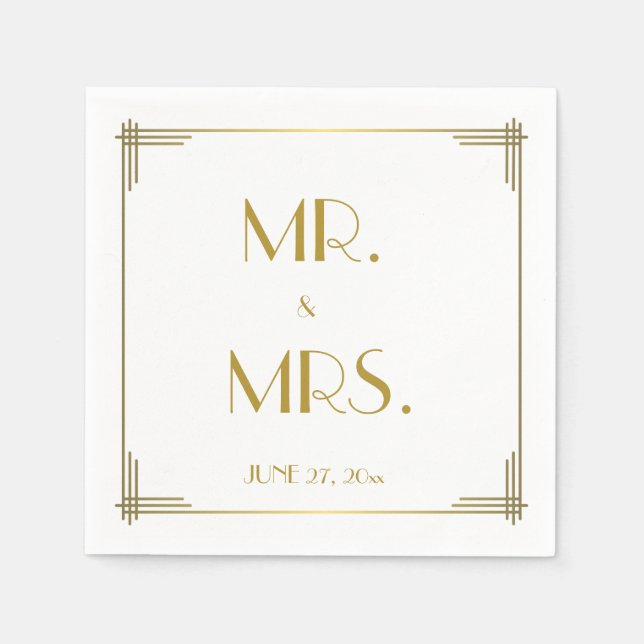 Great Gatsby Gold Art Deco Wedding Napkins (Front)