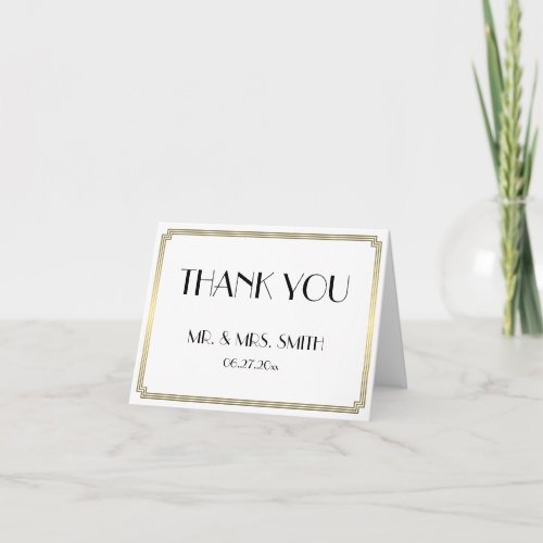 Great Gatsby Gold Art Deco Wedding Thank You Card