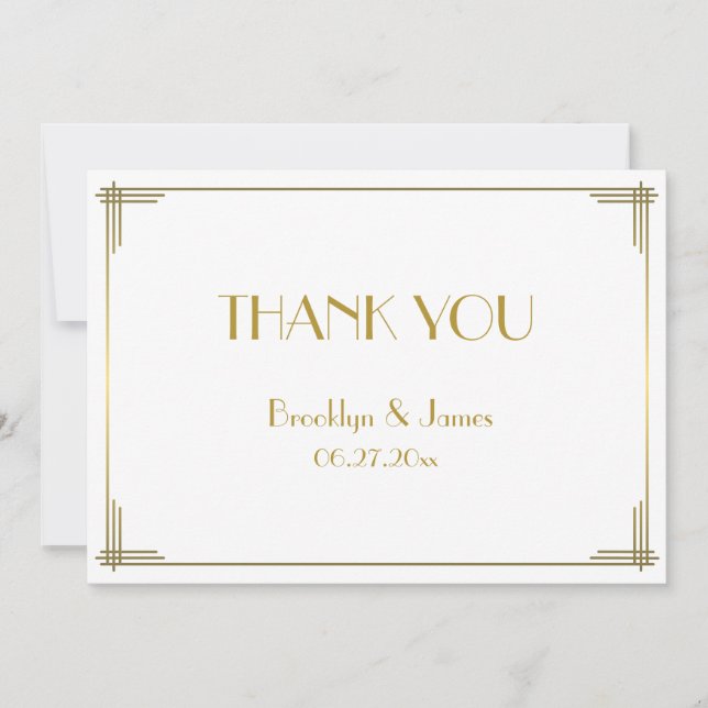 Great Gatsby Gold Art Deco Wedding Thank You Card (Front)