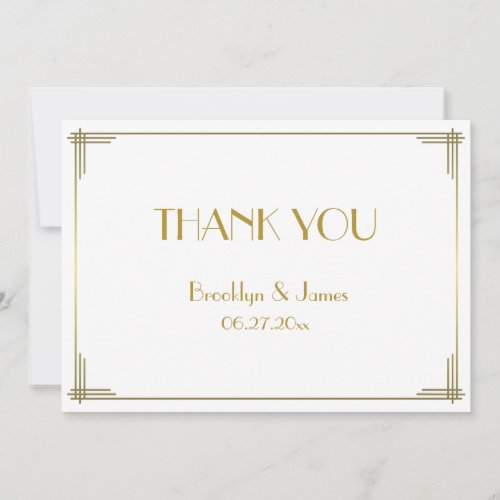 Great Gatsby Gold Art Deco Wedding Thank You Card