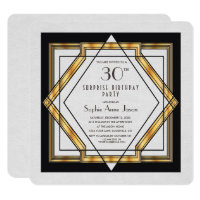 Great Gatsby Gold White Art Deco 30 Birthday Party Invitation