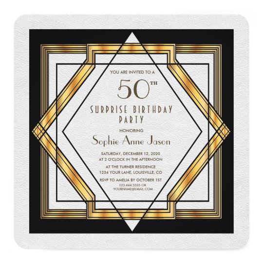 Great Gatsby Gold White Art Deco 50 Birthday Party Invitation | Zazzle.com