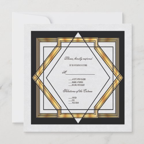 Great Gatsby Gold White Art Deco Wedding Invitation