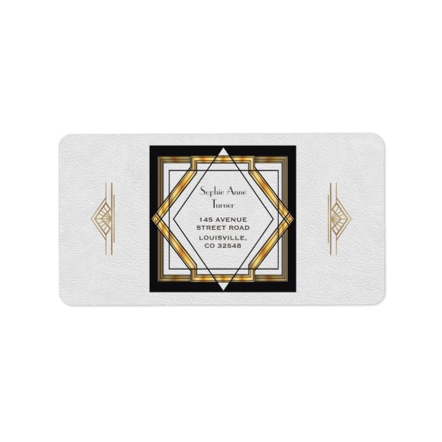 Great Gatsby Gold White Art Deco Wedding Label (Front)