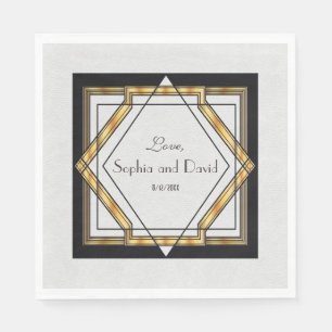 Great Gatsby Gold White Art Deco Wedding Paper Napkins