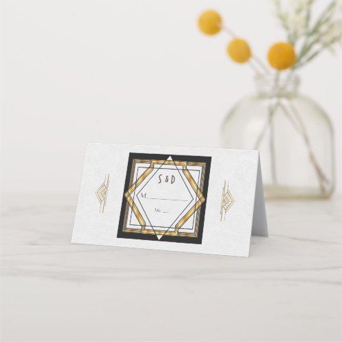 Great Gatsby Gold White Art Deco Wedding Place Card